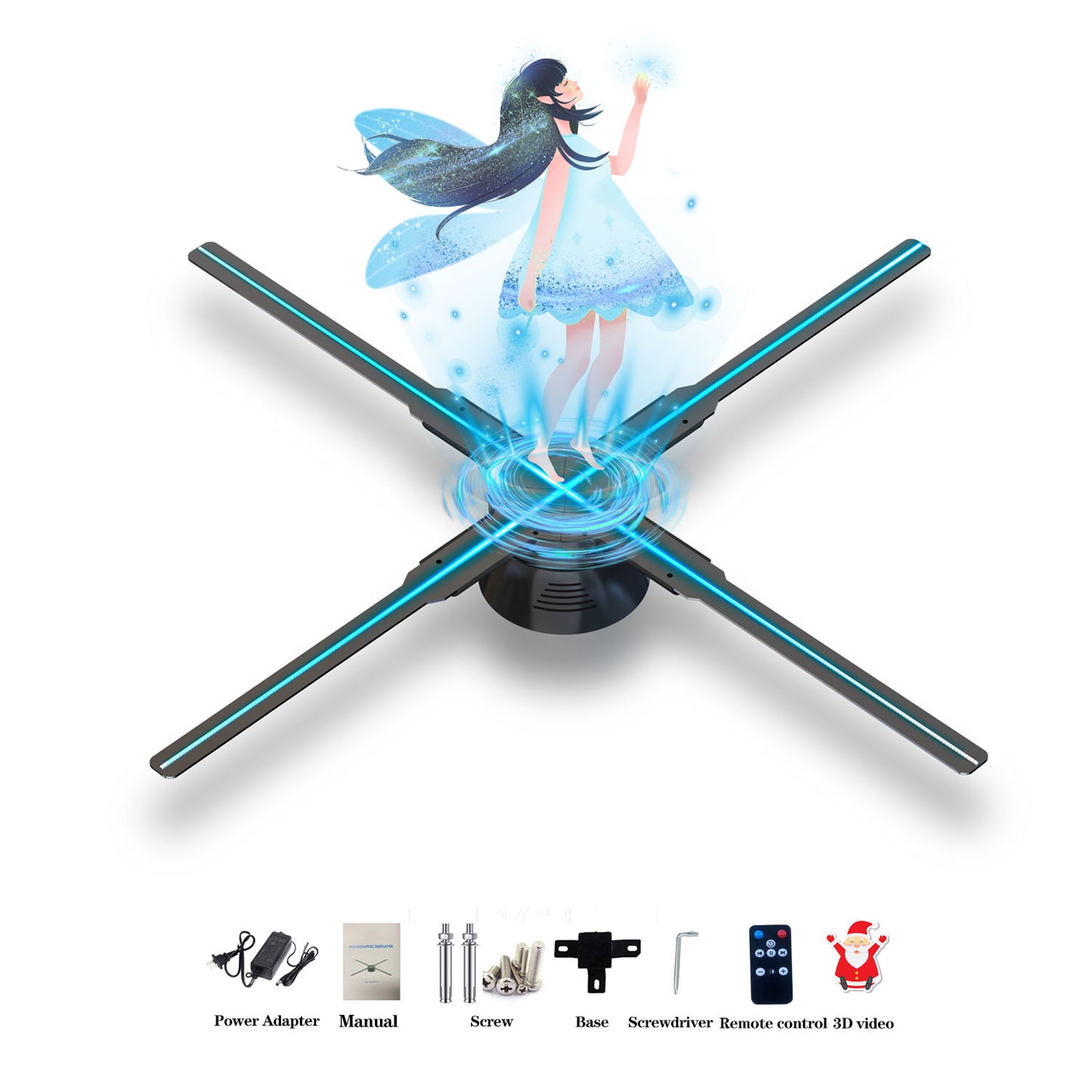 3D Hologram Fan Display with WiFi, Four-Axil Spinning, and High Transfer Speed, Upload by iPhone or Android，39.4 inch 3D Holographic Fan Projector for Shop, Bar