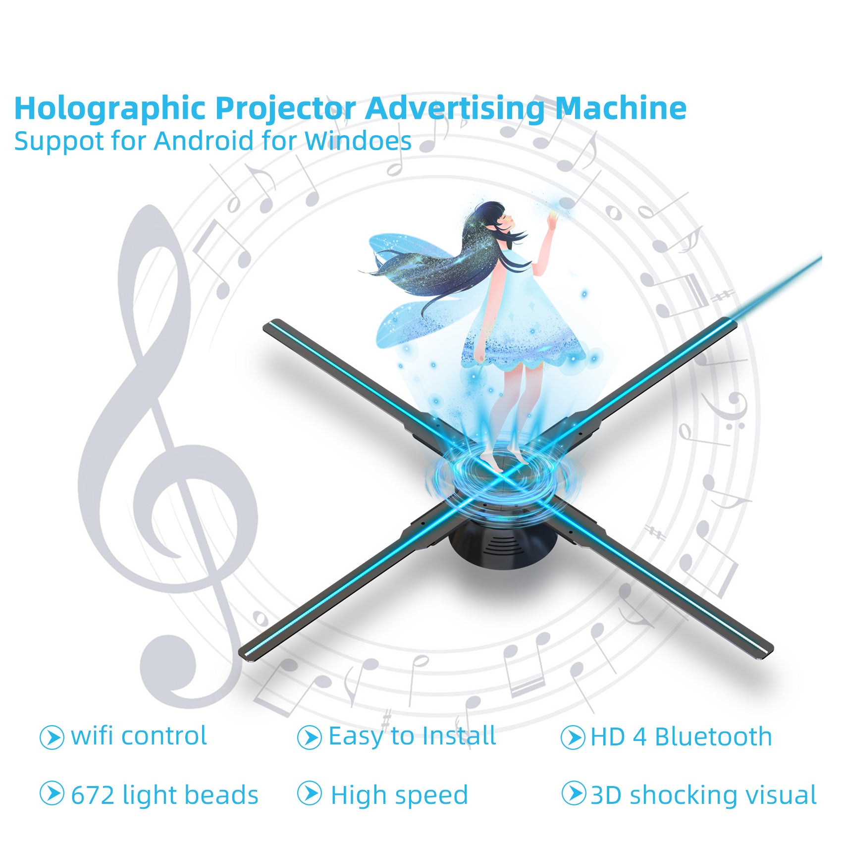 3D Hologram Fan,27.5”Hologram Fan WiFi and Bluetooth and Remote with 700  Library Video,Animated Holographic Projector Display for Business Stores